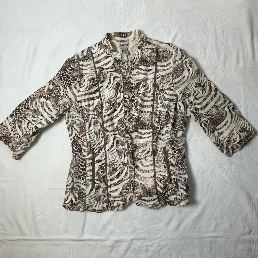Chico's animal print linen blend size 2 overshirt - Picture 9 of 13